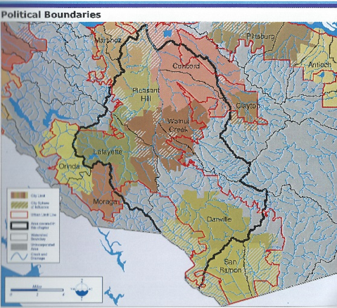 Drawing of the Walnut Creek Watershed from the Contra Costa County Watershed Atlas, 2003.